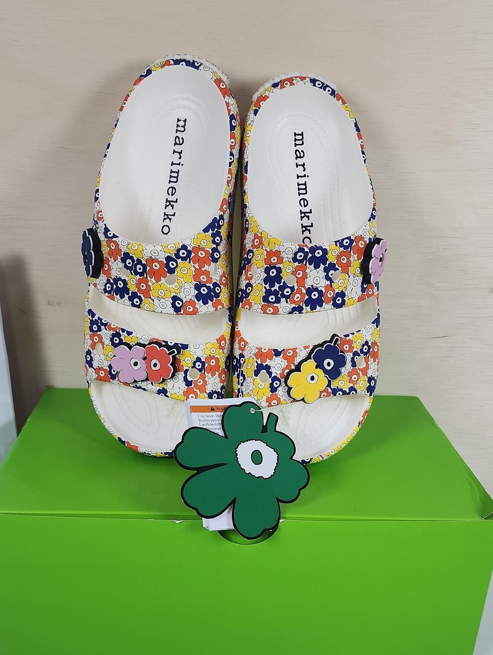 CROCS Marimekko White Floral Double-Strap Sandals with Multi-Color Flowers